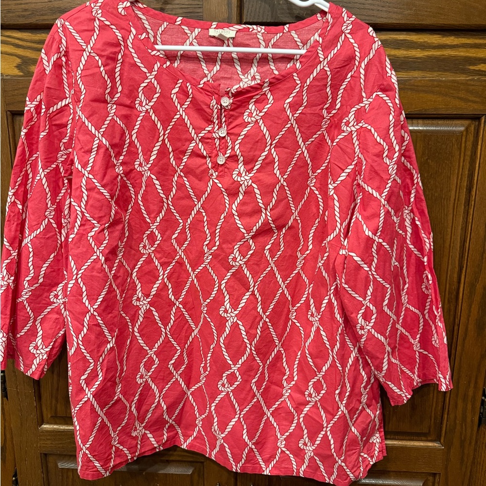 Talbots Blouse Top 2X Women’s Plus Coral Nautical Ropes All Over Print Boho
